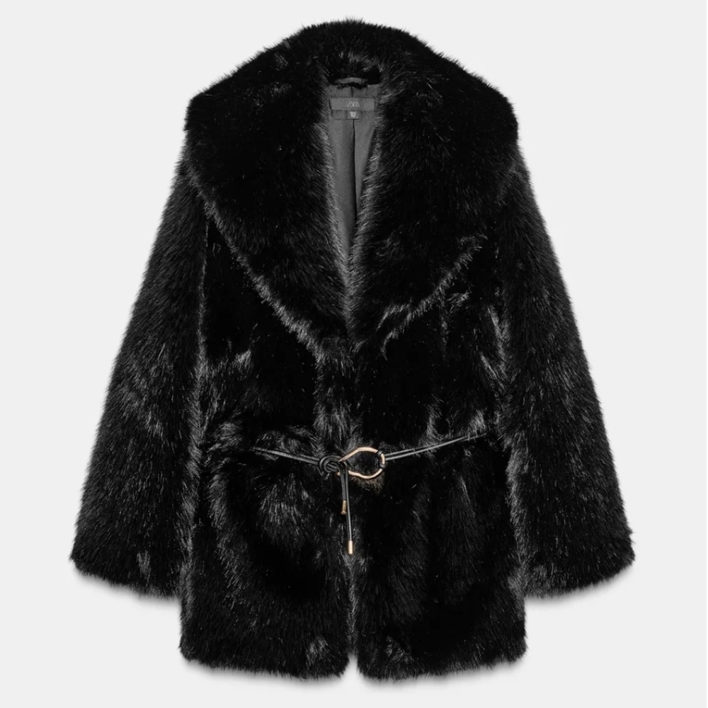 Zara FAUX FUR COAT WITH BELT
